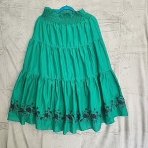 Old Navy Midi Skirt S Kelly Green Tiered Summer Pull On Artsy Romantic